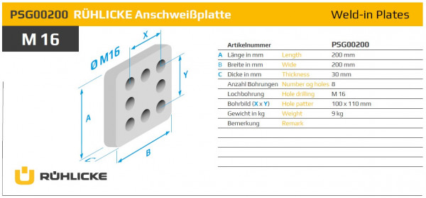 PSG00200 Anschweißplatte